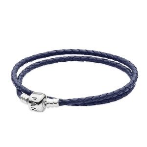 Dark Blue Braided Leather Charm Bracelet Small